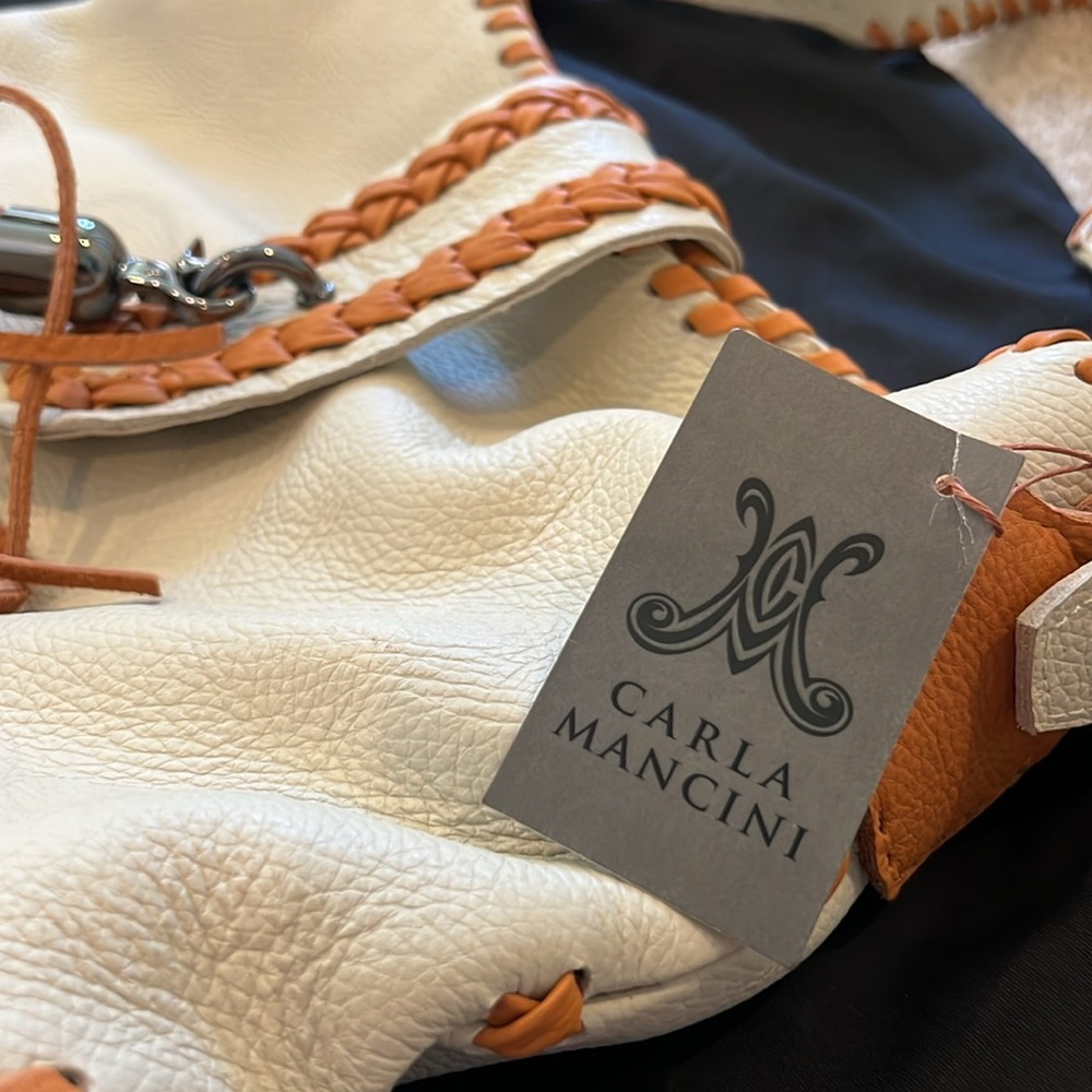 Carla Mancini Tall Whipstitched Tote In Mocha Multicolor Leather Bag - Picture 7 of 9